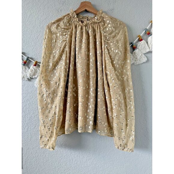 Marie Oliver Layla Silk Metallic Dotted High Neck Top Glam Careerwear Office M - Picture 1 of 11